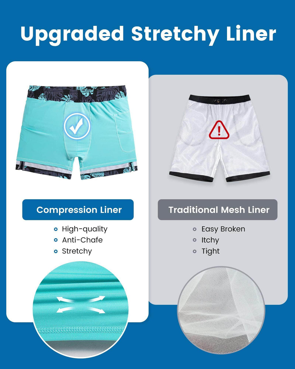 Mens Swim Trunks Compression Liner Quick Dry Zipper Pockets - VacationGrabs