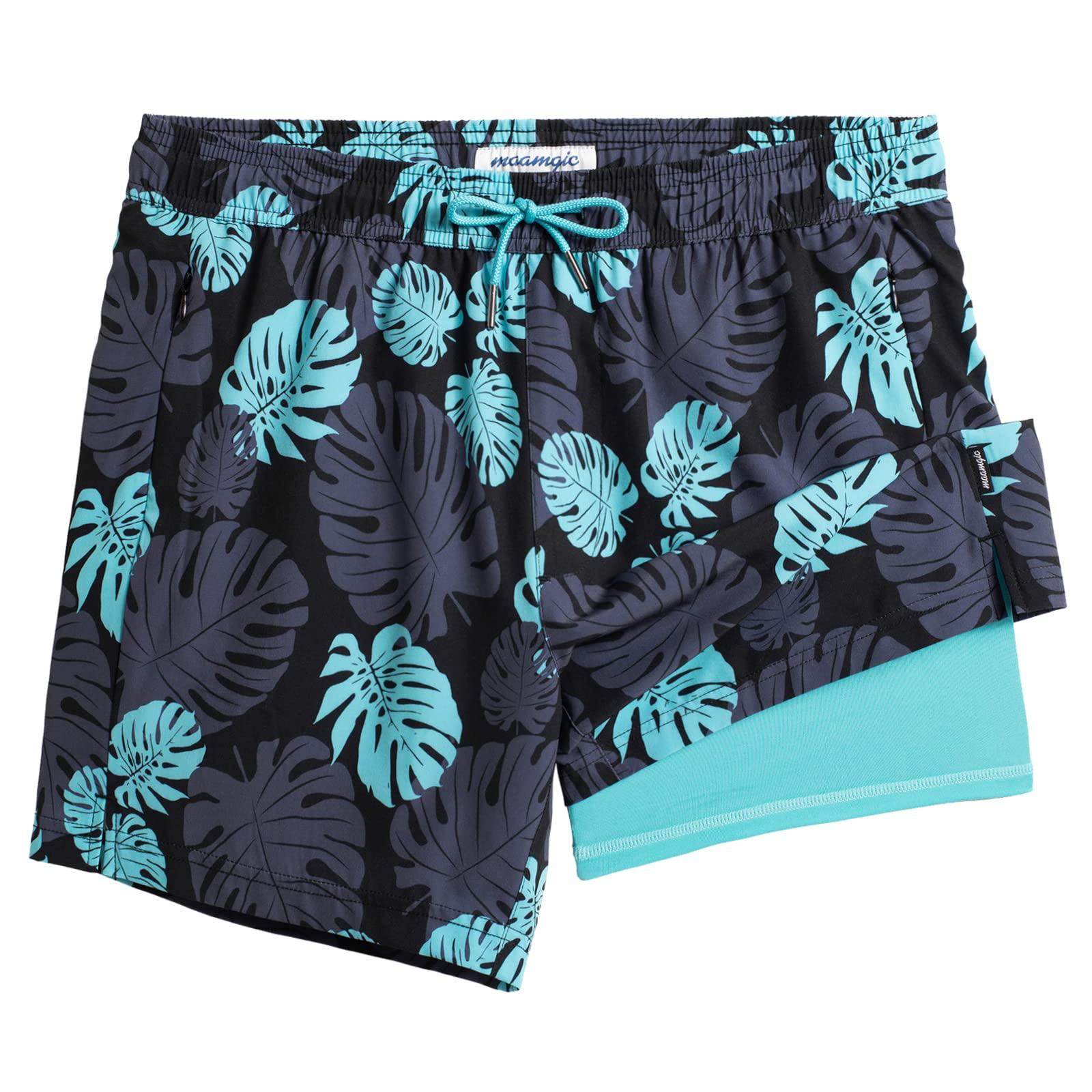Mens Swim Trunks Compression Liner Quick Dry Zipper Pockets - VacationGrabs