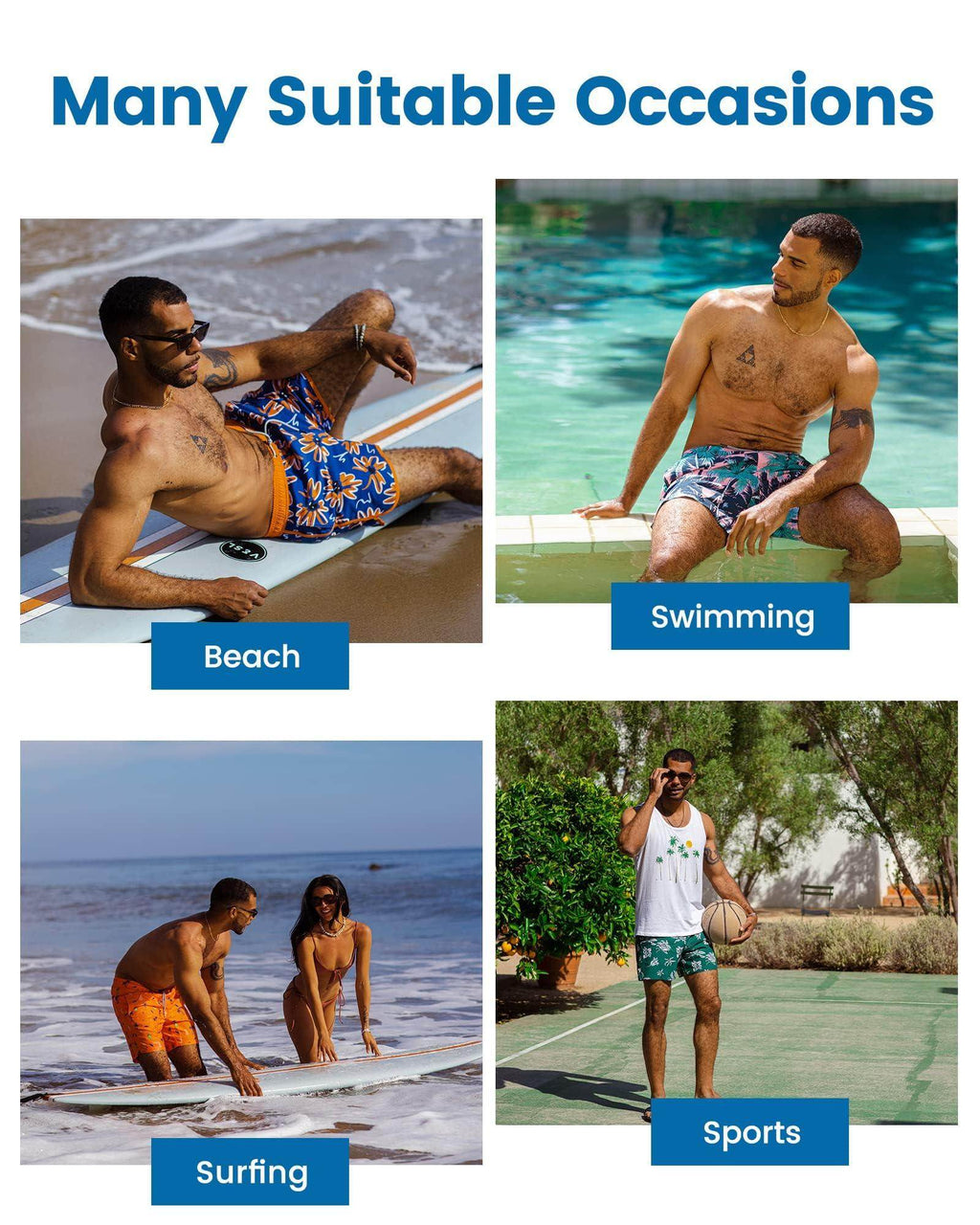 Mens Swim Trunks Compression Liner Quick Dry Zipper Pockets - VacationGrabs