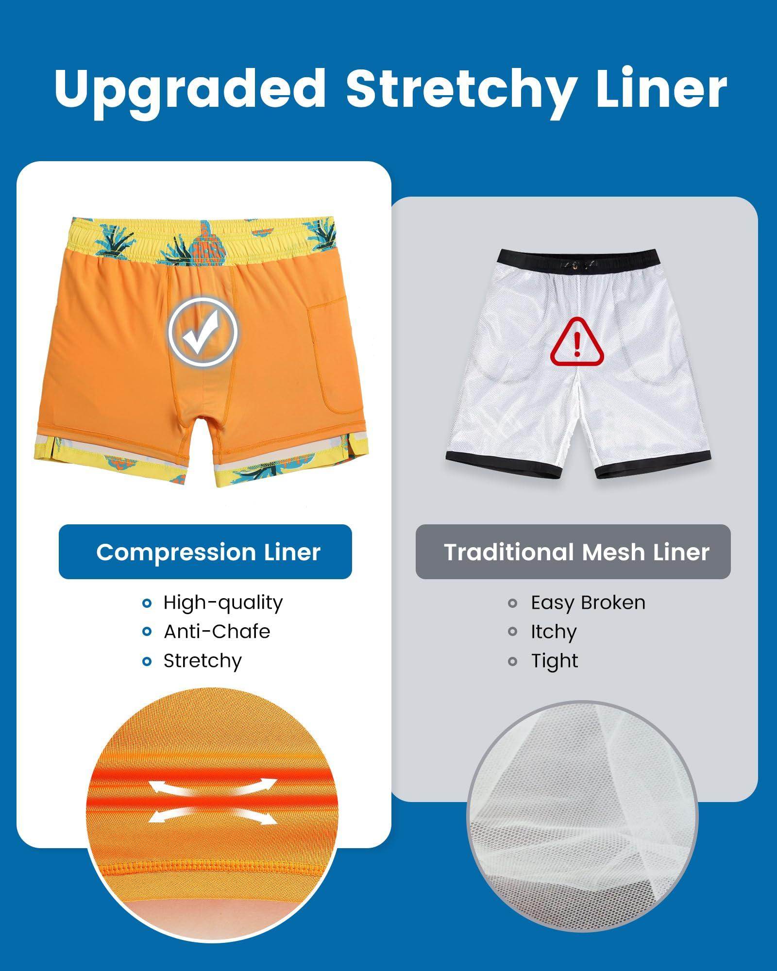 Mens Swim Trunks Compression Liner Quick Dry Zipper Pockets - VacationGrabs