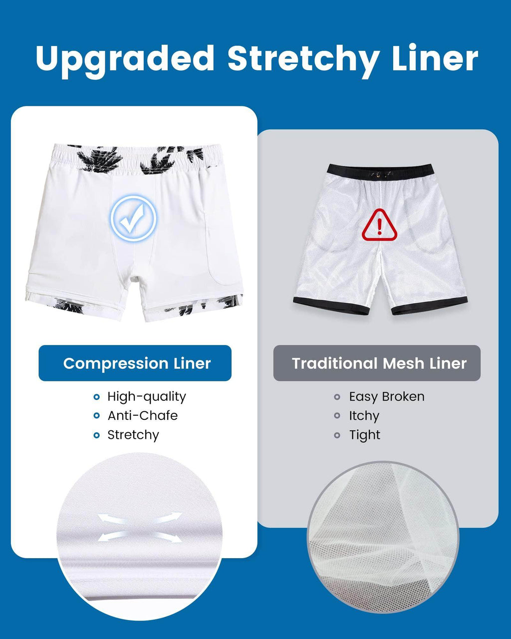 Mens Swim Trunks Compression Liner Quick Dry Zipper Pockets - VacationGrabs