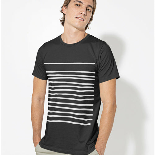 Men's black graphic tee, soft material, casual wear