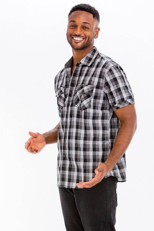 Men's plaid button-up shirt, perfect for casual outings, stylish and comfortable