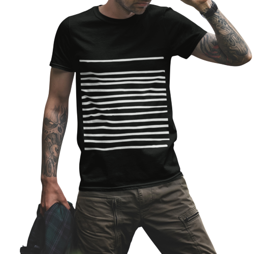 Mens T-Shirt with Lines in Black