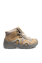 Men's Tan and Gray Outdoor Hiking Boots with Rugged Sole – detail view