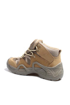Men's Tan and Gray Outdoor Hiking Boots with Rugged Sole – side view