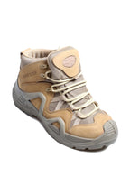 Men's Tan and Gray Outdoor Hiking Boots with Rugged Sole – styled view
