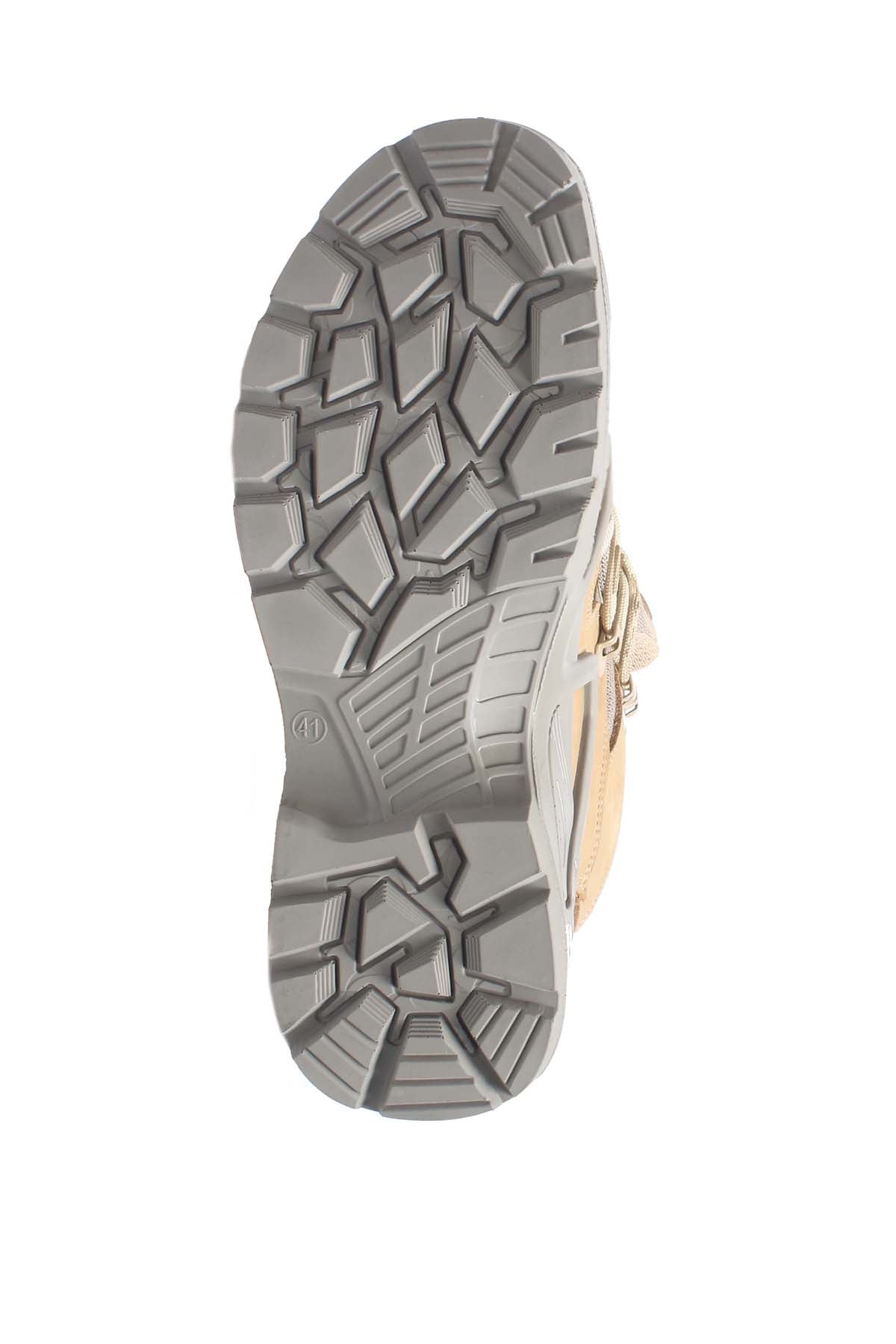 Men's Tan and Gray Outdoor Hiking Boots with Rugged Sole – full look view