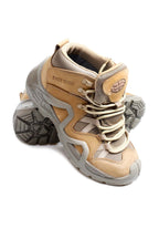 Men's Tan and Gray Outdoor Hiking Boots with Rugged Sole – fabric detail view