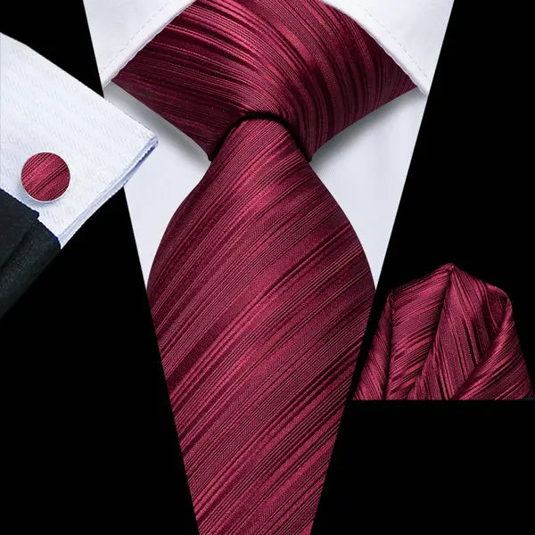 Burgundy silk tie set for formal occasions, how to tie men's tie