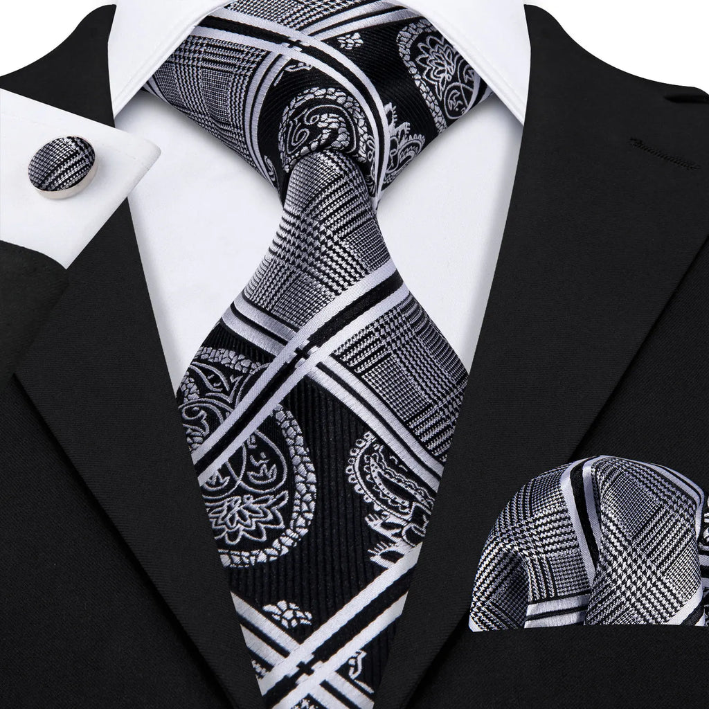 mens ties in black and white paisley design for formal occasions