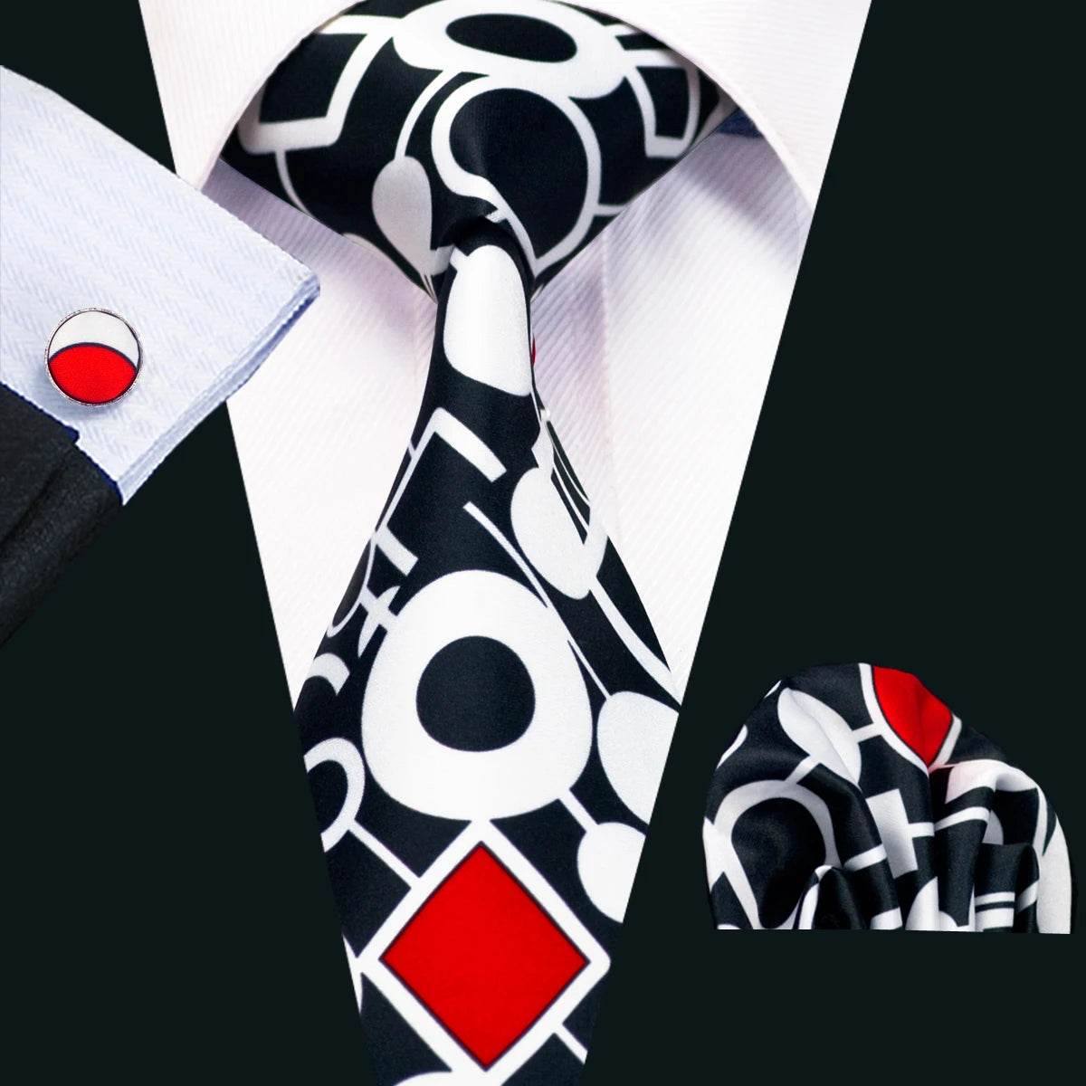 Men's black and white geometric ties, perfect for formal occasions