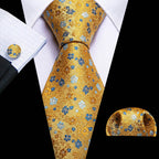 Men's gold floral necktie, silk material, for formal occasions