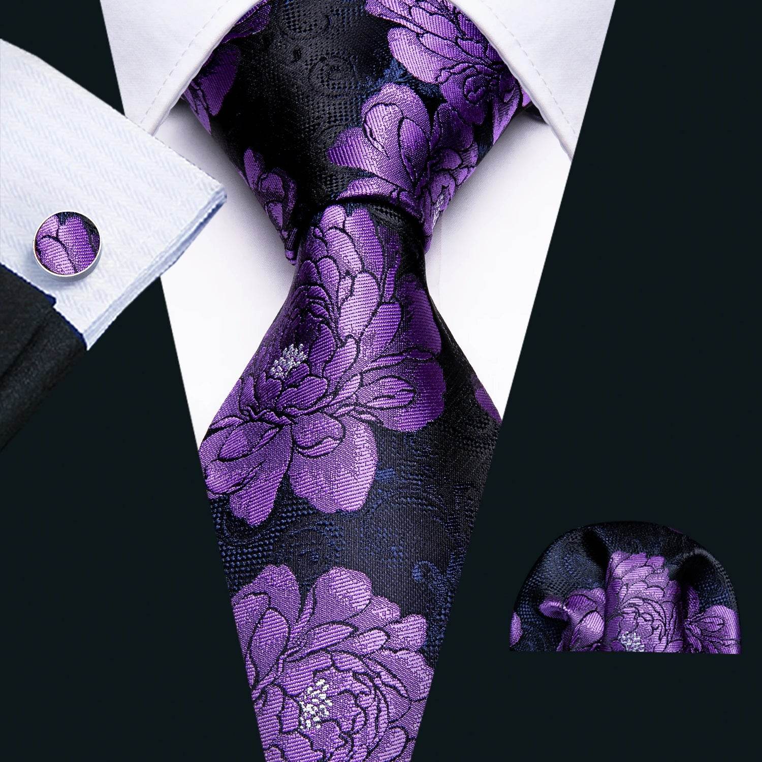Men's ties, dark floral design, silk fabric, formal occasions