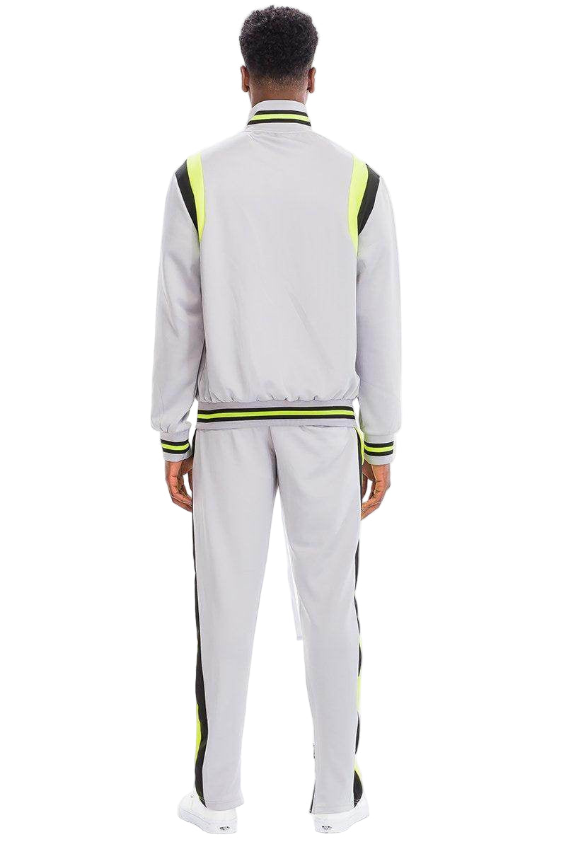 Men's 2PC Track Set from VacationGrabs in Gray with Neon Accents for Comfortable Style