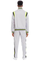 Men's 2PC Track Set from VacationGrabs in Gray with Neon Accents for Comfortable Style