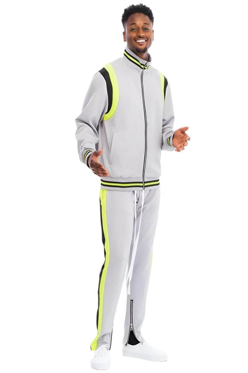 Stylish men's track set in gray with neon accents, perfect for sporty or casual wear