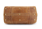 Men's brown leather travel bag with durable brass studs