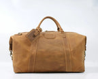 Tan leather travel bag for mens, perfect for weekend trips