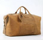 Tan leather travel bag for mens, perfect for weekend getaways