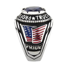 Men's Trucker Ring Montana Blue with American Flag Design and Bold Gemstone Detail