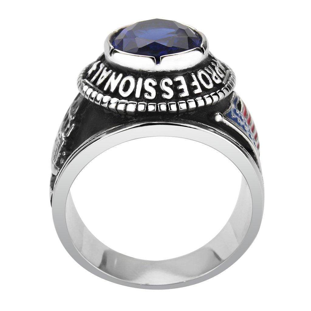 Men's trucker ring montana blue with a blue gemstone and detailed silver design