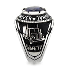 Men's trucker ring Montana blue featuring a truck design and safety emblem, made by VacationGrabs
