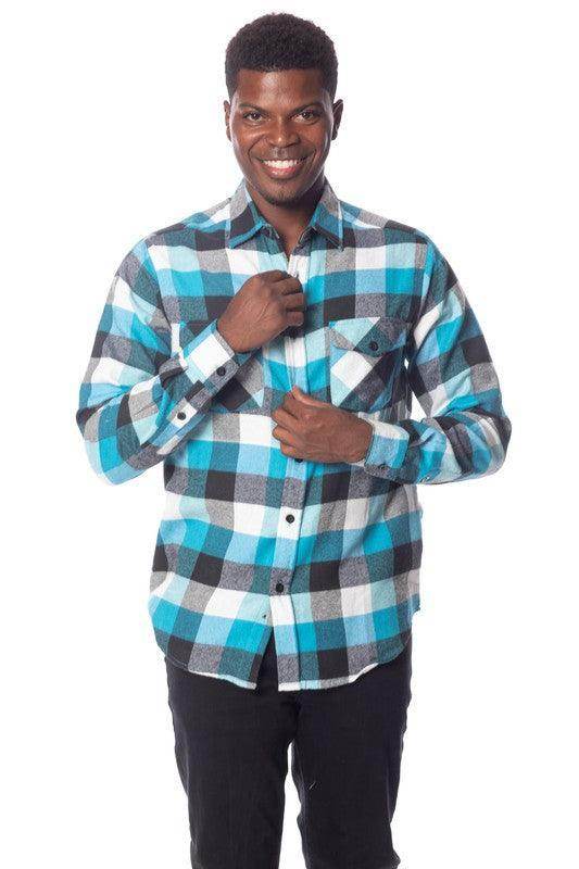 Mens Turquoise Plaid Flannel Shirt - VacationGrabs