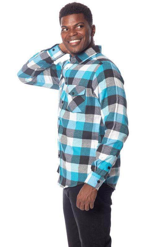 Mens Turquoise Plaid Flannel Shirt - VacationGrabs