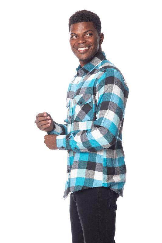 Mens Turquoise Plaid Flannel Shirt - VacationGrabs