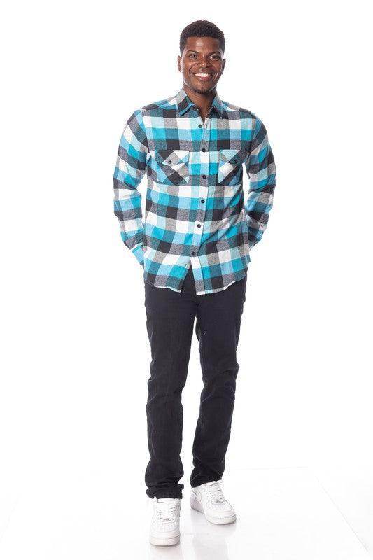 Mens Turquoise Plaid Flannel Shirt - VacationGrabs