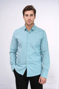 Men’s Turquoise Shirt with Minimal Black Pattern – front view
