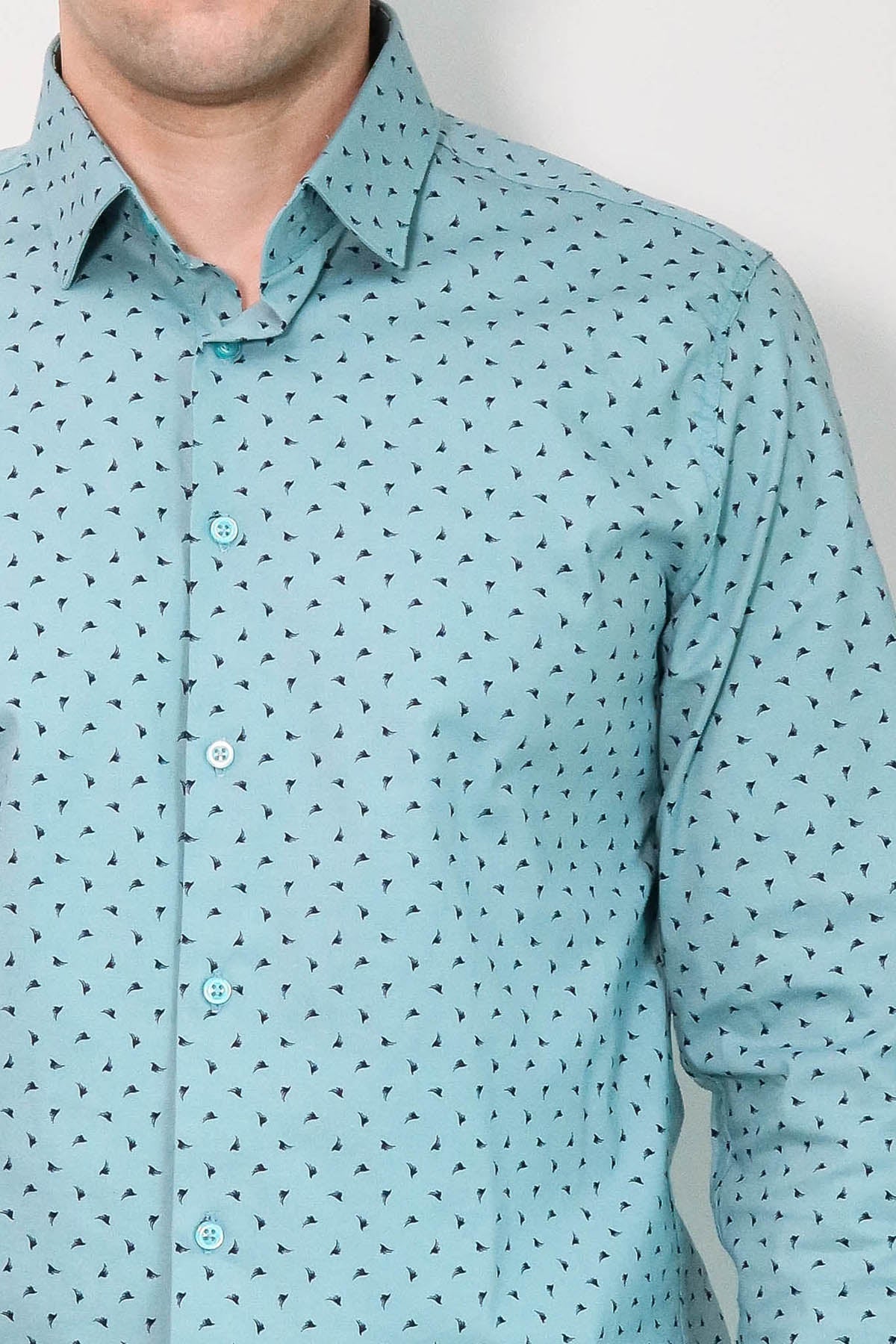 Men’s Turquoise Shirt with Minimal Black Pattern – detail view