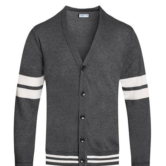 Men's Jackets Mens Two Stripe Button Front Cardigan Navy Or Black