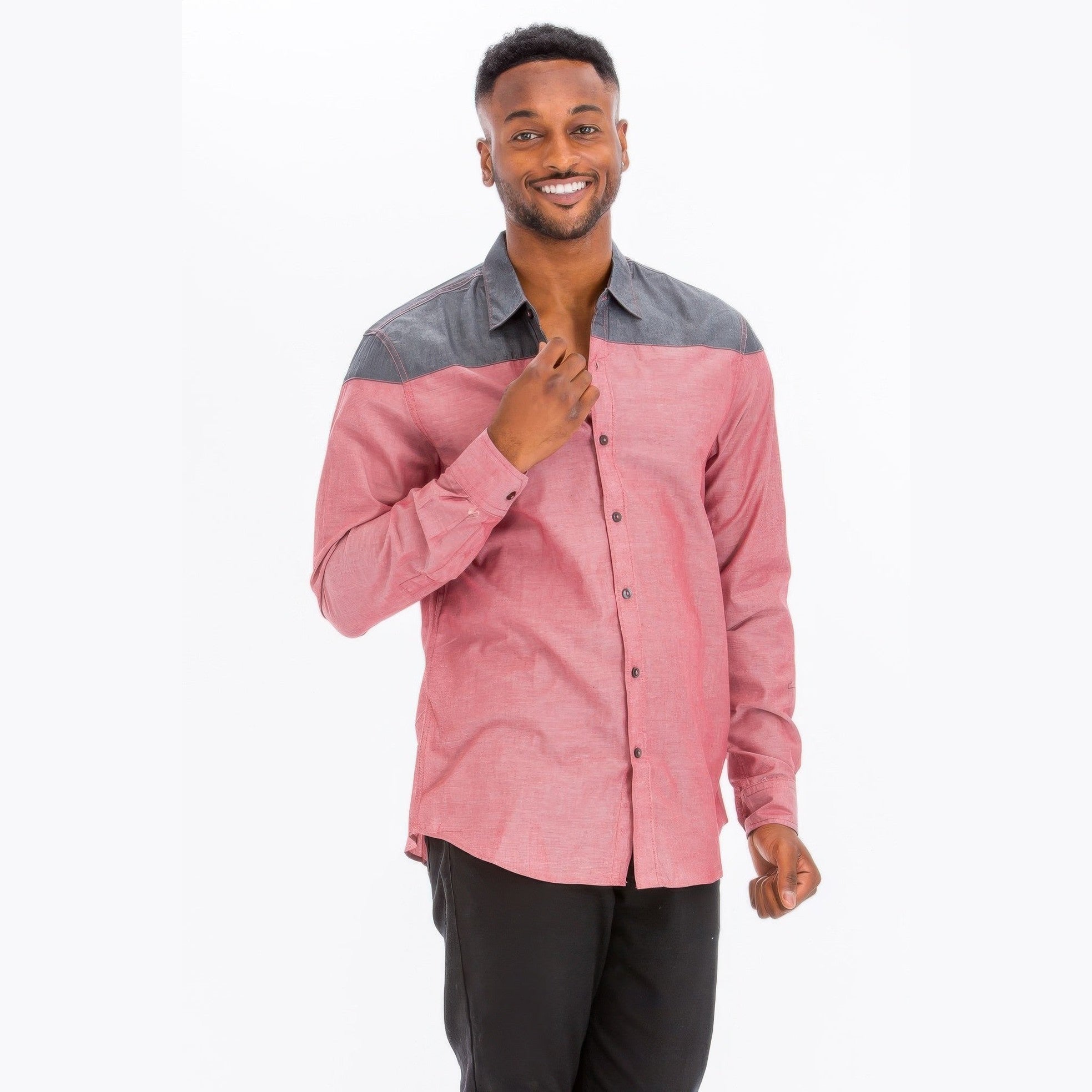 Men's two tone shirt in red and gray, perfect for casual or semi-formal outings