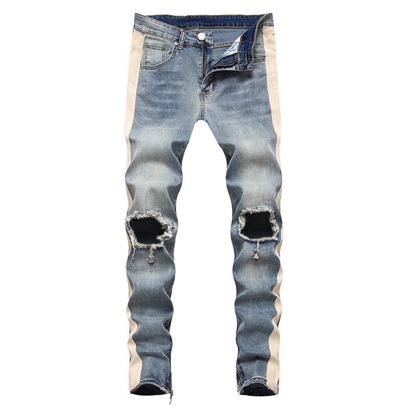 Herrnalise Men's Side Striped Denim Pants Slim Fit Skinny Jeans Stretch  Destroyed Ripped Side Striped Ankle Zipper Pants For Red,M - Walmart.com