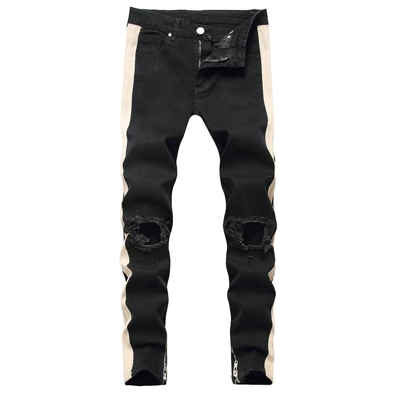 Ripped Frayed Hem Jeans Without Chain - Trendy Men's Denim