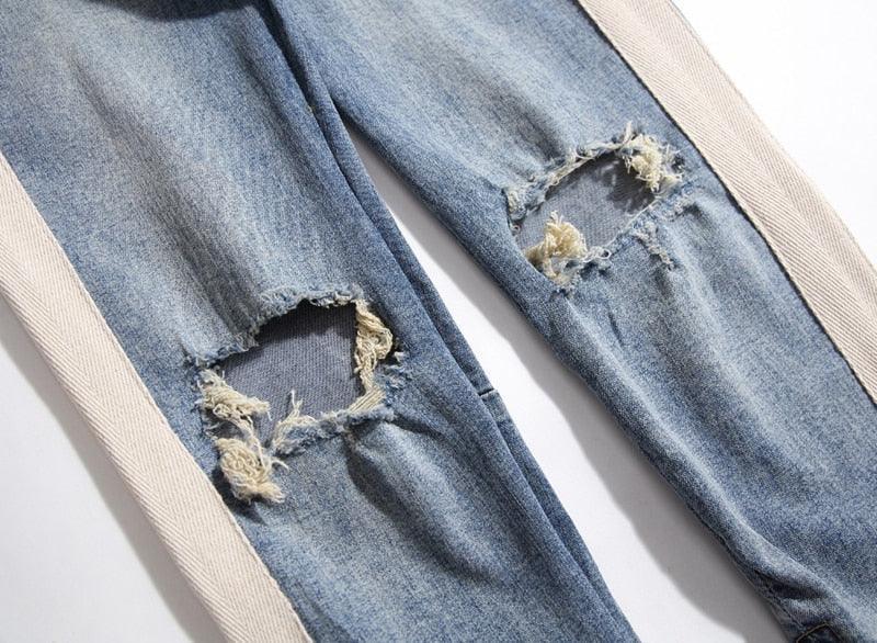 HOPEU Skinny Ripped Jeans for Men Long Pants Man Torn Slim Fit Patchwork  Printed Trousers Skinny