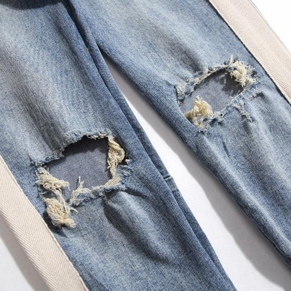 Men's Pants - Jeans Mens Urban Blue Stretch Denim Jeans Ankle Zippers Ripped Pants