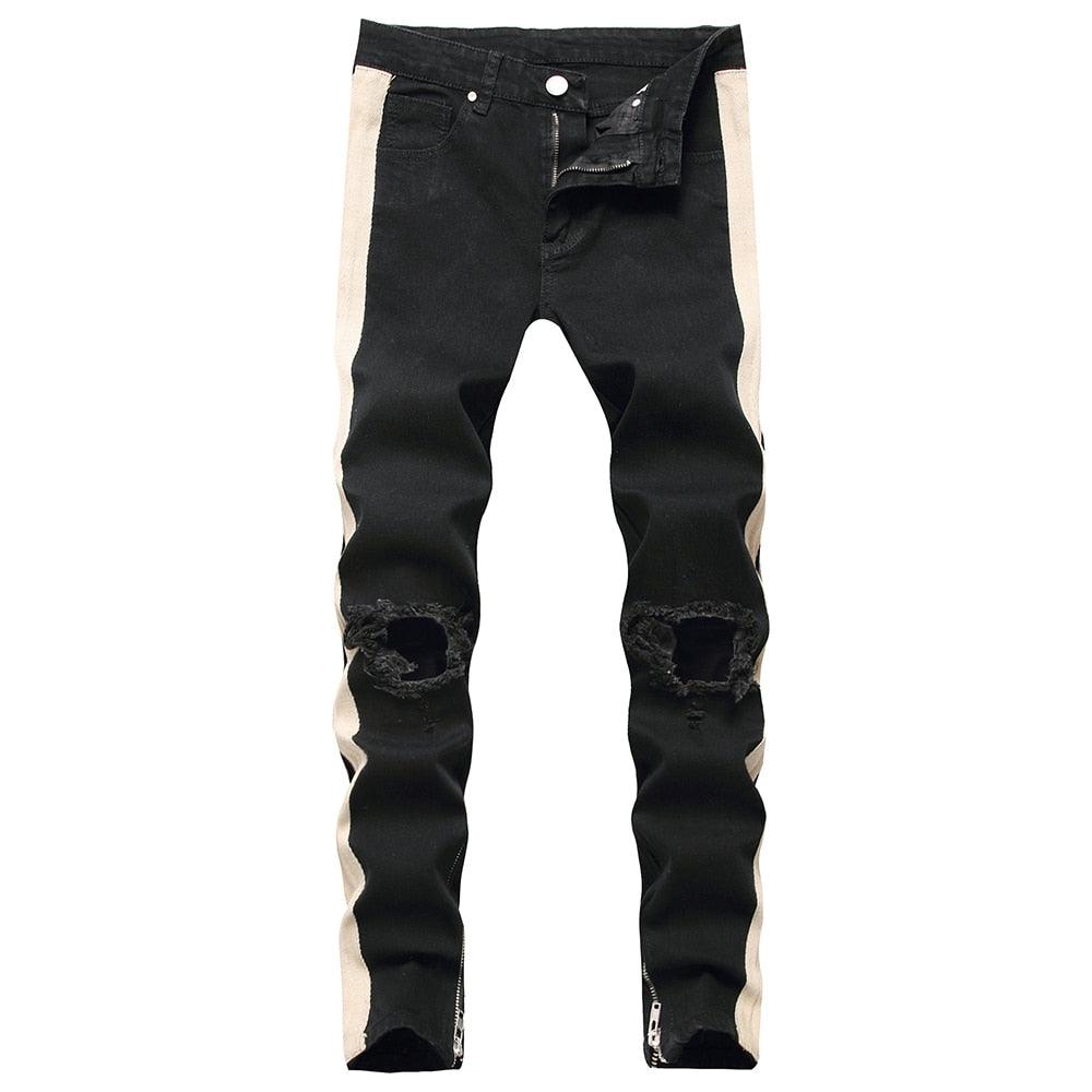 Men Slim Fit Denim Holes Pants Waist Hip Hop Classic Trousers Non-Ripped  Pants | eBay