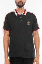Collar and button detail on men's polo vacation shirt
