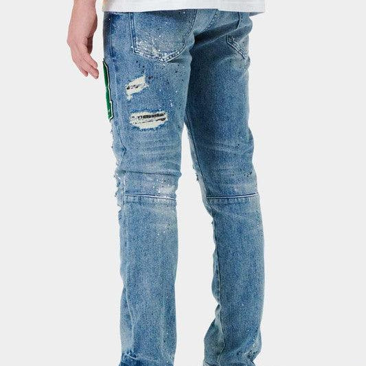 Men's Pants - Jeans Mens Varsity Patched Slim Denim