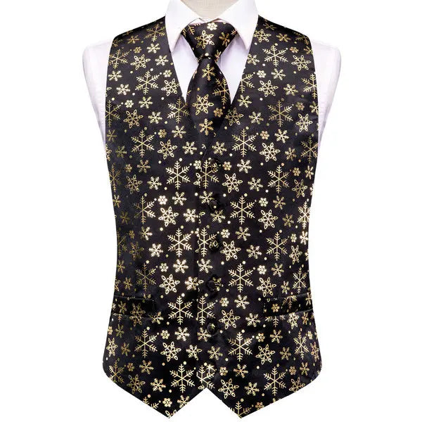 mens vest vest in black with gold snowflake pattern, formal use