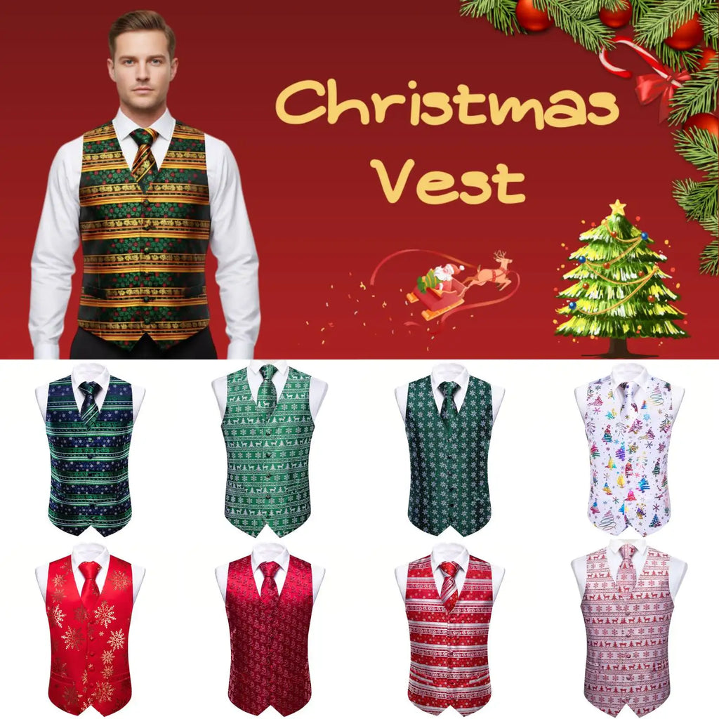 Men's Christmas vest in various colors and festive patterns for holiday parties