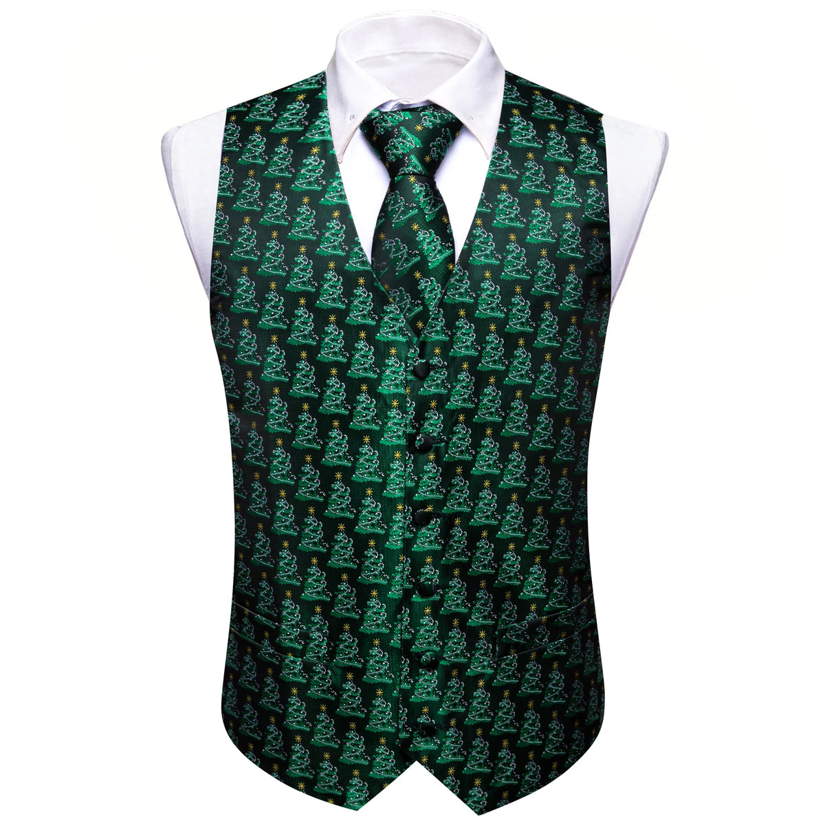 Mens vest vest in green with Christmas tree pattern for festive occasions