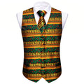 Mens vest vest with festive green, red, and gold pattern, perfect for holiday parties