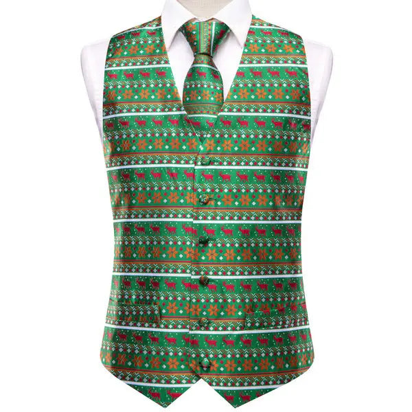 Mens vest vest in green with festive holiday pattern for celebrations