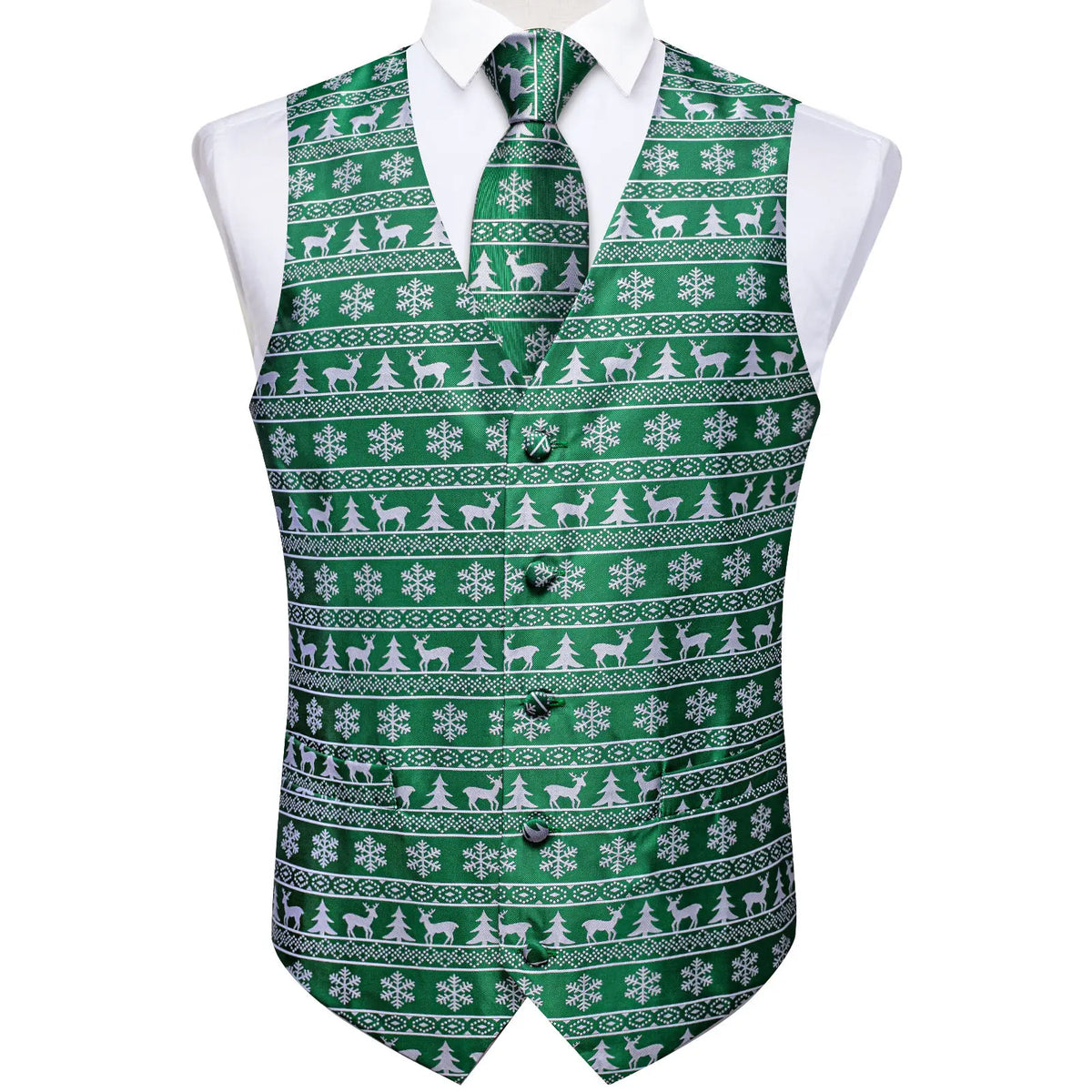 Men's festive green vest with holiday patterns for celebrations
