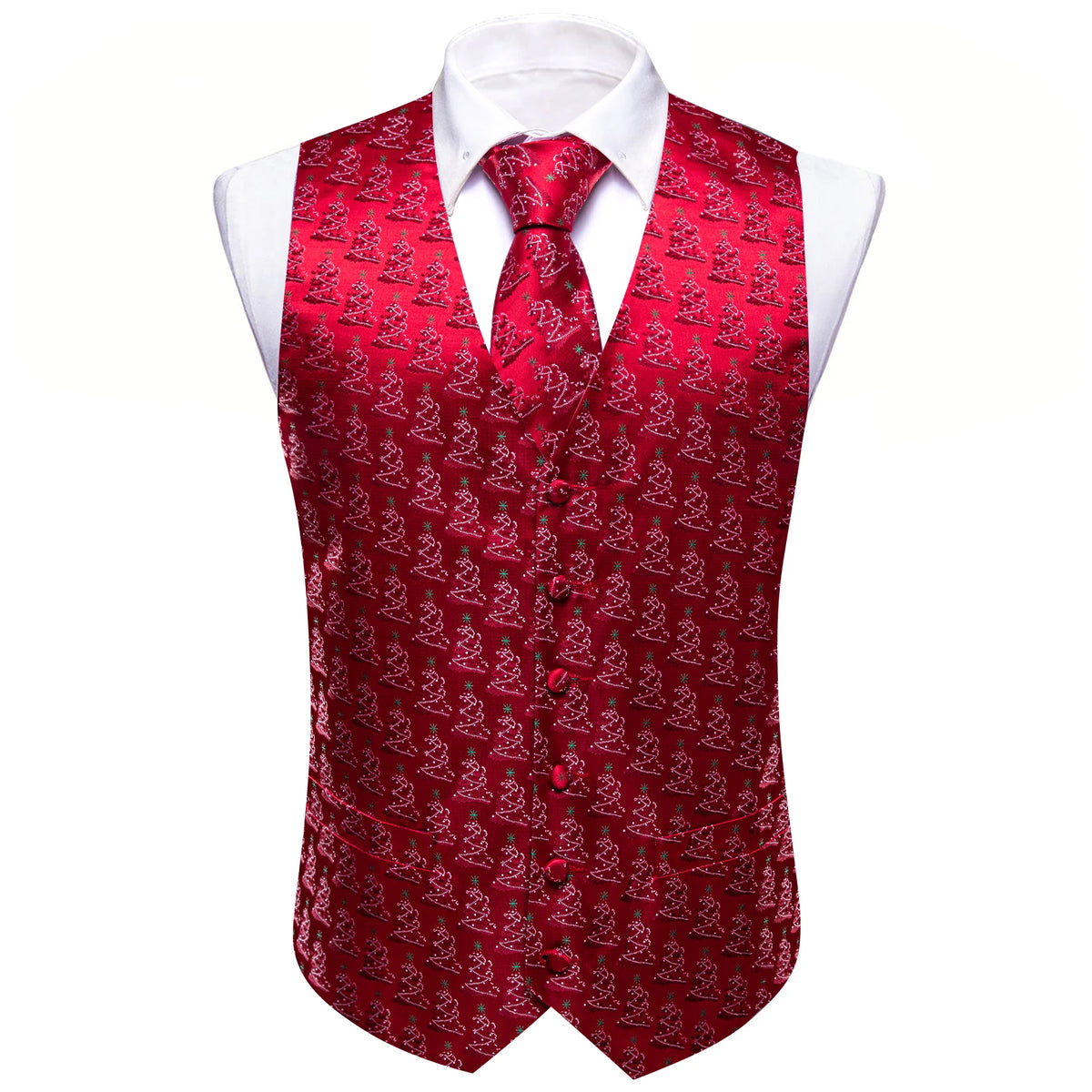 Red satin men's vest vest with matching tie for formal occasions