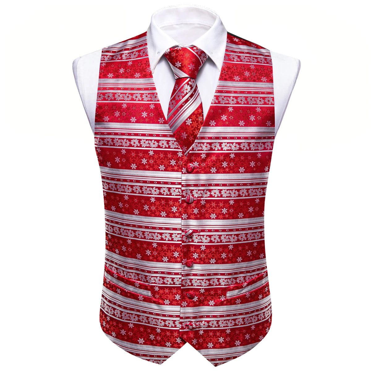 Mens vest vest in red with festive striped pattern for special occasions